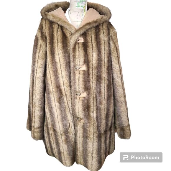 Vintage Dennis Basso Size 1X Tan Brown Reversible Faux Suede/Fur Penny Lane Coat - Picture 3 of 11